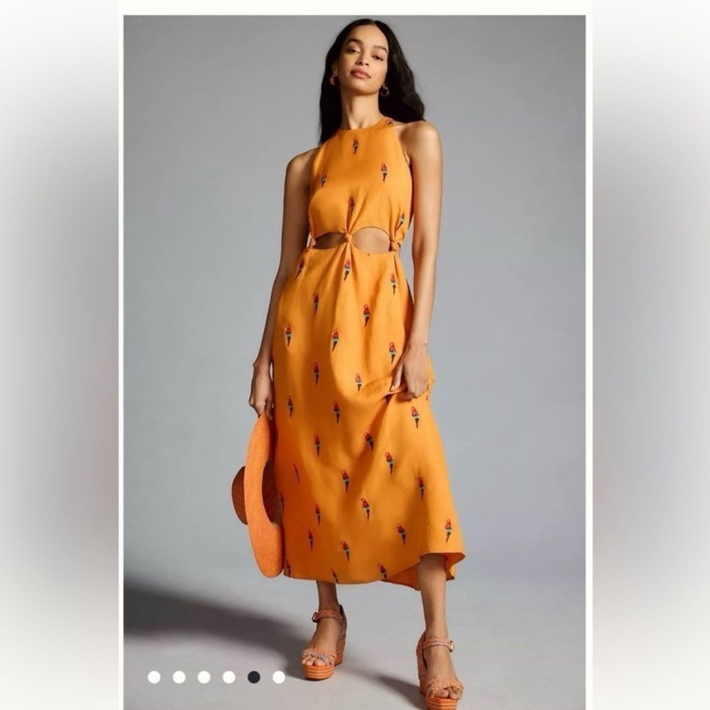 FARM Rio Orange Midi Dress with Cutouts